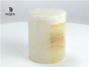 Hot sell cheap White Onyx Stone Candle Jar With Brass Lid